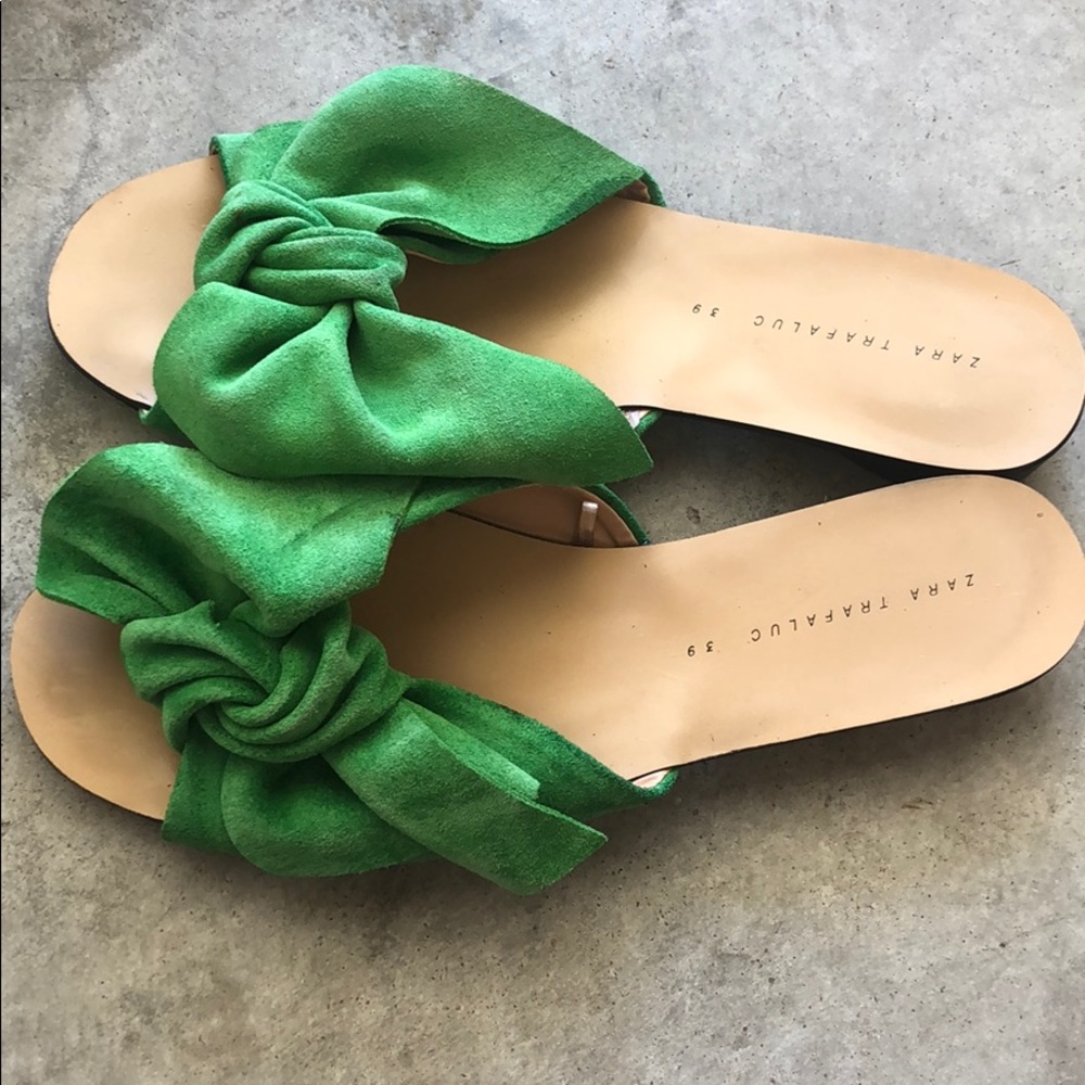 Zara green bow flats
